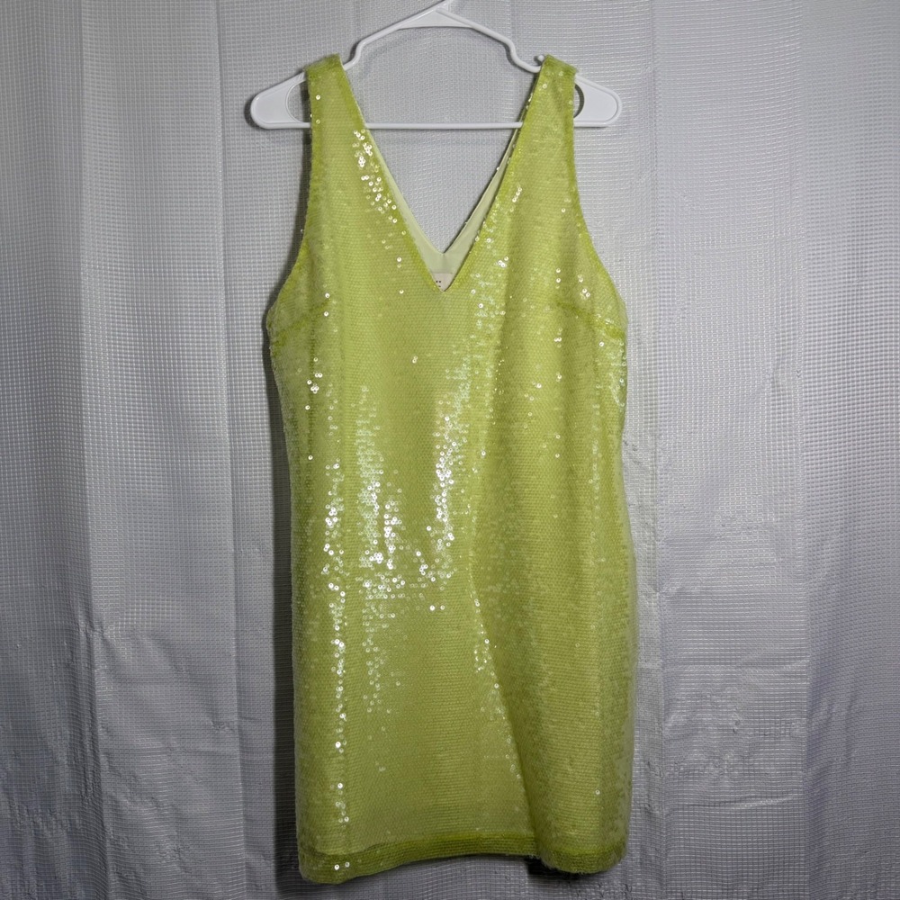 A New Day Dress Sequin Lime Green V-Neck Sleeveless Mini Party Shift M NWT